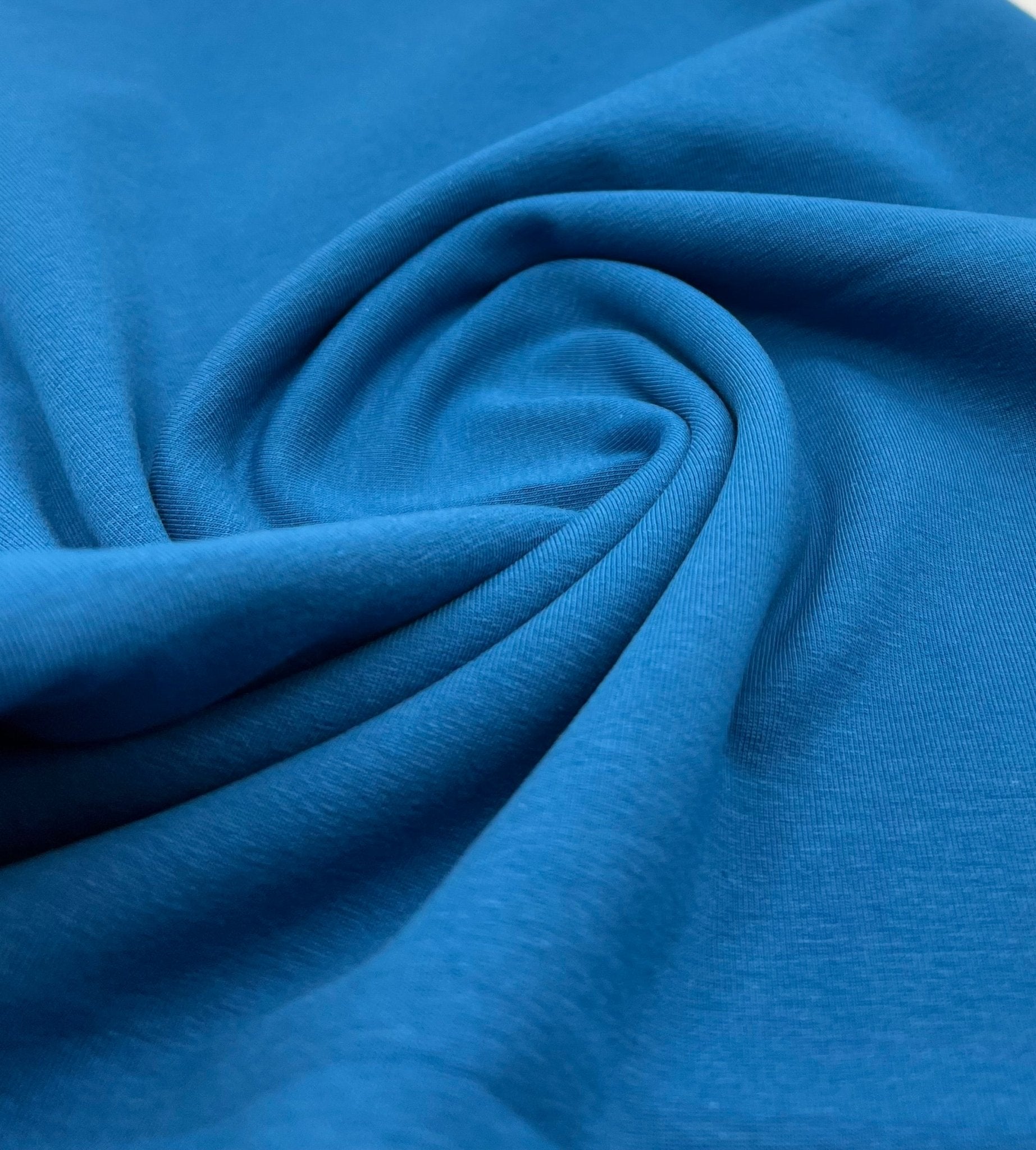Peacock Blue Cotton Stretch Jersey 240 GSM 92/8 Lycra 4 Way Stretch - T9 Fabrics